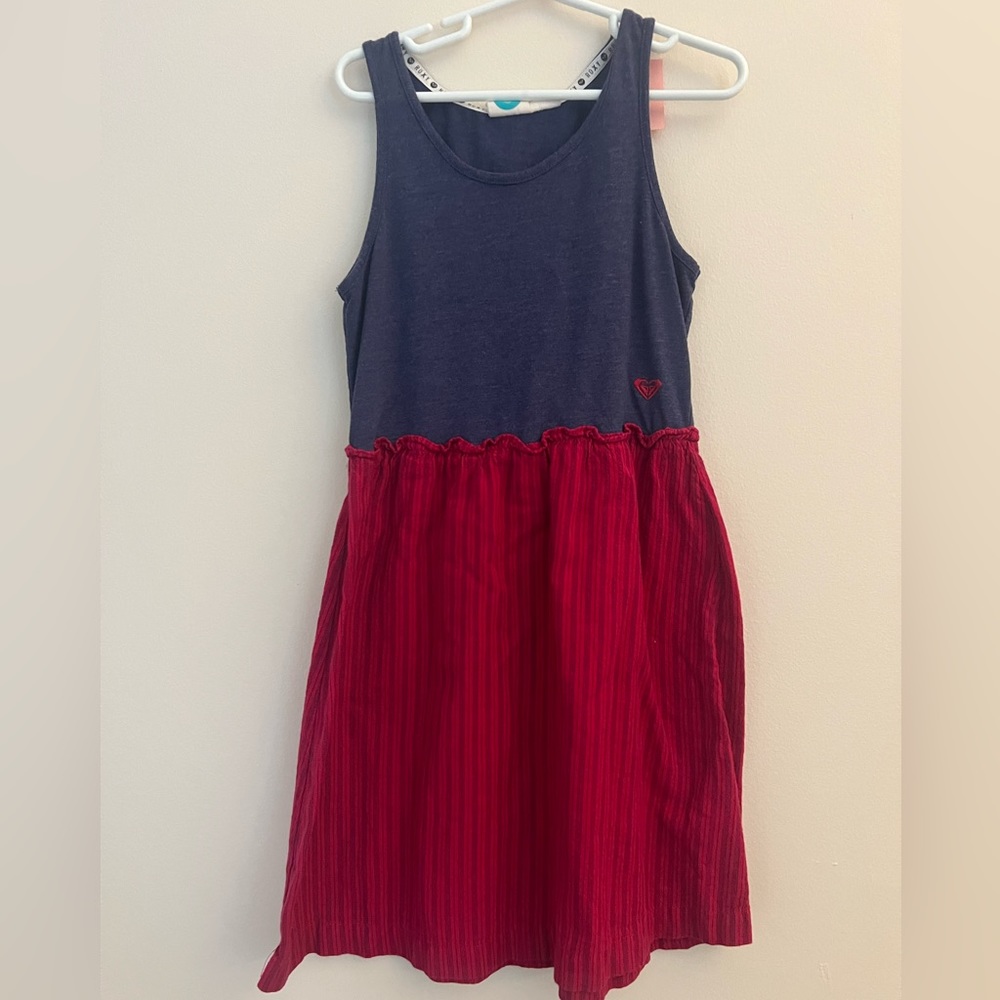 Girls 10 Roxy sundress magenta/pink skirt navy top cotton summer dress two-tone